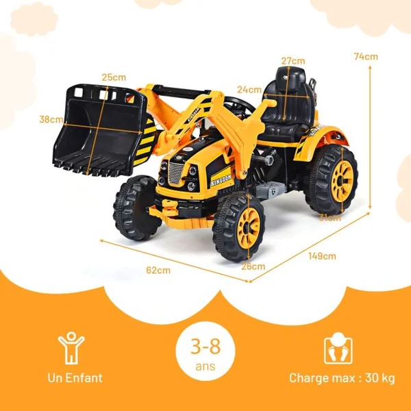 Tracteur pour Enfants 3-8 Ans Tracteur Electrique avec 2 Choix de Vitesse et Chargeuse Marche Avant et Arrière Bleu