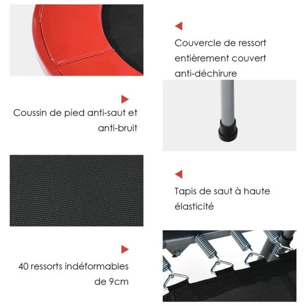 Trampoline Pliable pour 2 Enfants Intérieur/Extérieur avec Main Courante Ajustable Coussin Tapis de Saut Charge 150kg Rouge/Bleu/Rose
