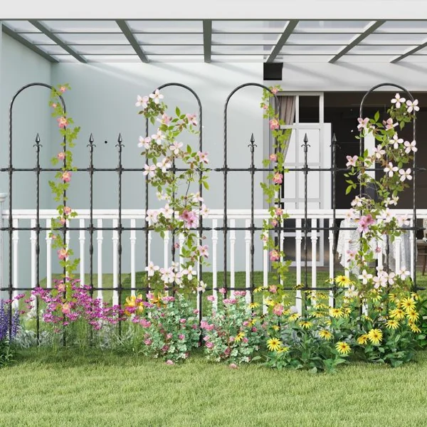 Treillis de Jardin pour Plantes Grimpantes 146 x 186 cm Cadre de Support Extérieur en Métal Antirouille pour Lit de Jardin Surélevé