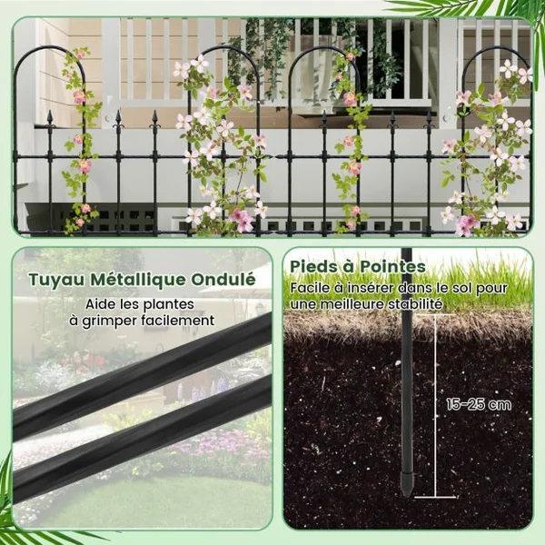 Treillis de Jardin pour Plantes Grimpantes 146 x 186 cm Cadre de Support Extérieur en Métal Antirouille pour Lit de Jardin Surélevé