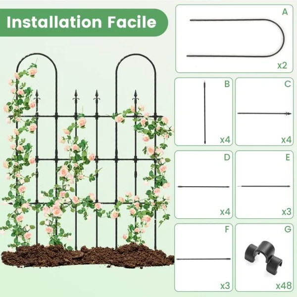 Treillis de Jardin pour Plantes Grimpantes 146 x 186 cm Cadre de Support Extérieur en Métal Antirouille pour Lit de Jardin Surélevé