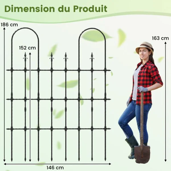 Treillis de Jardin pour Plantes Grimpantes 146 x 186 cm Cadre de Support Extérieur en Métal Antirouille pour Lit de Jardin Surélevé