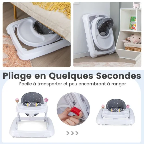 Trotteur Bébé Evolutif avec 3 Hauteur Réglable pour 6-36 Mois Rose