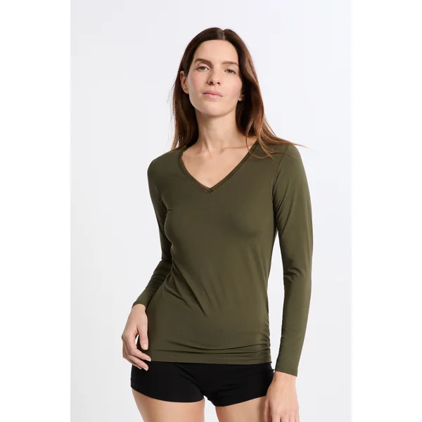 T-shirt col V maille thermique