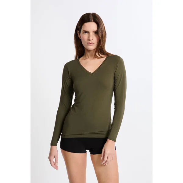 T-shirt col V maille thermique