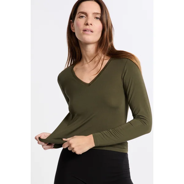 T-shirt col V maille thermique