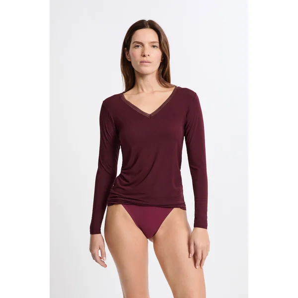 T-shirt col V maille thermique