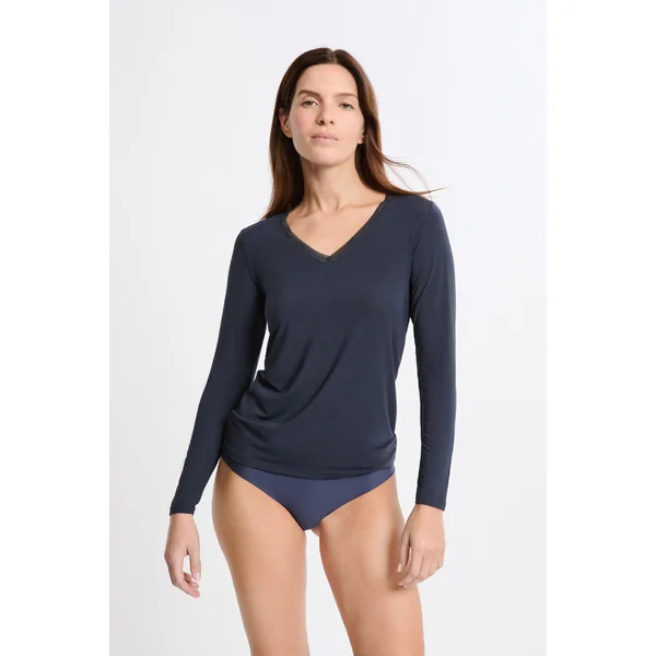T-shirt col V maille thermique