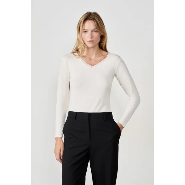 T-shirt col V maille thermique