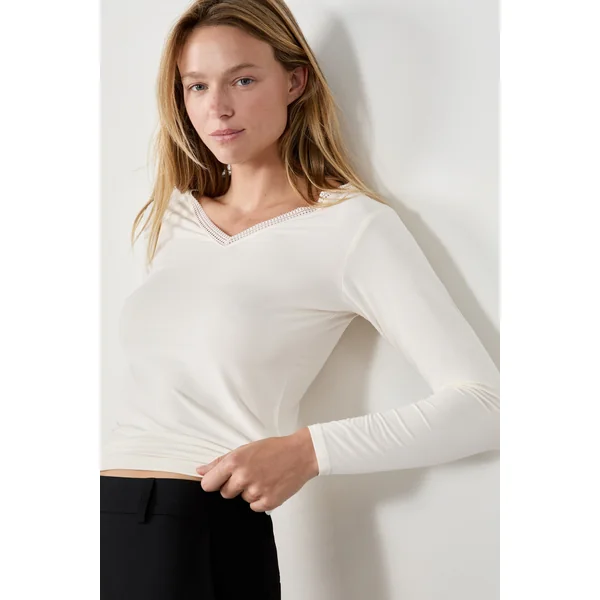 T-shirt col V maille thermique