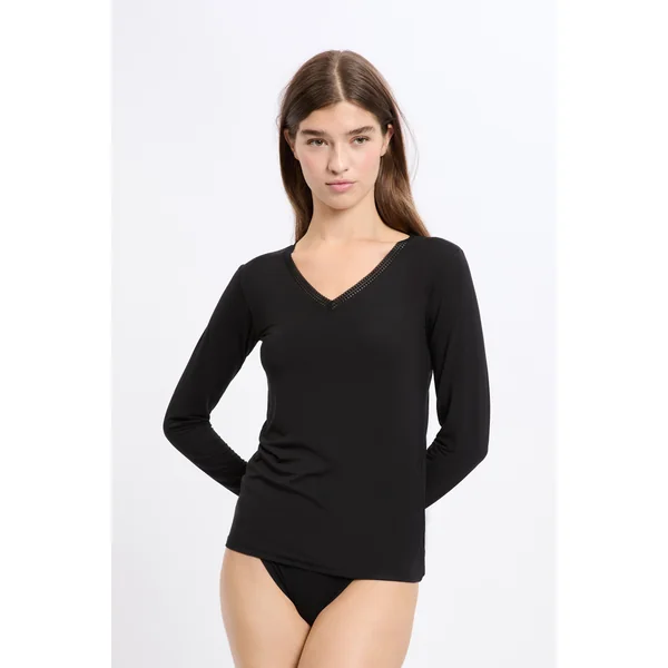 T-shirt col V maille thermique