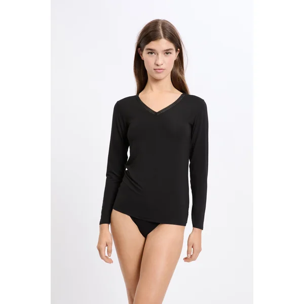 T-shirt col V maille thermique