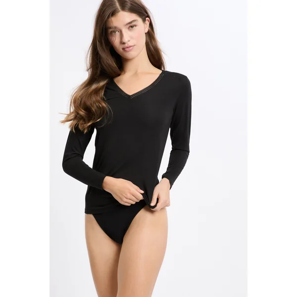 T-shirt col V maille thermique