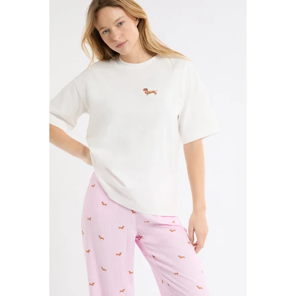 T-shirt en coton "Life is better with a dog" avec broderie teckel