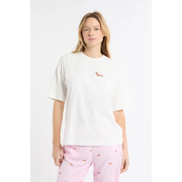 T-shirt en coton "Life is better with a dog" avec broderie teckel
