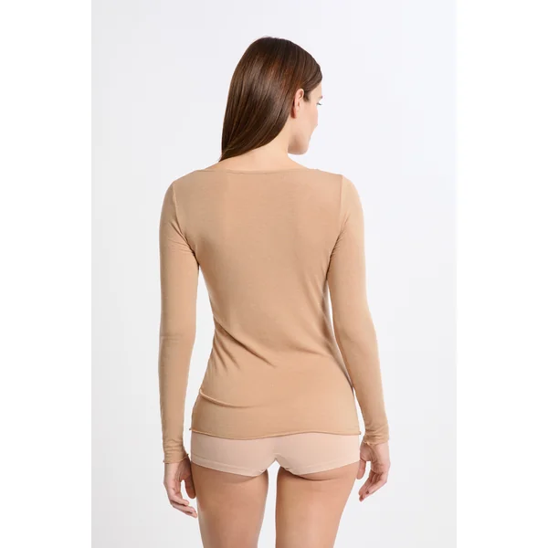 T-shirt thermique col V avec cachemire