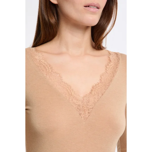 T-shirt thermique col V avec cachemire