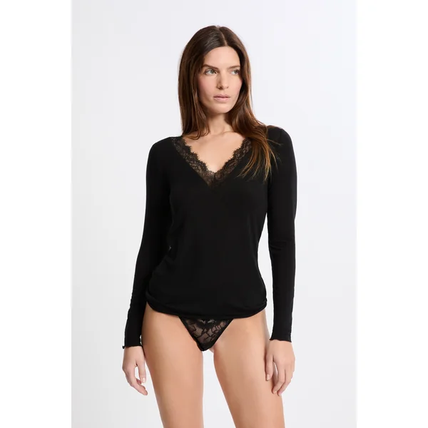 T-shirt thermique col V avec cachemire
