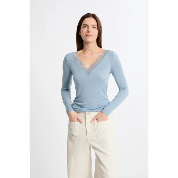 T-shirt thermique col V avec cachemire
