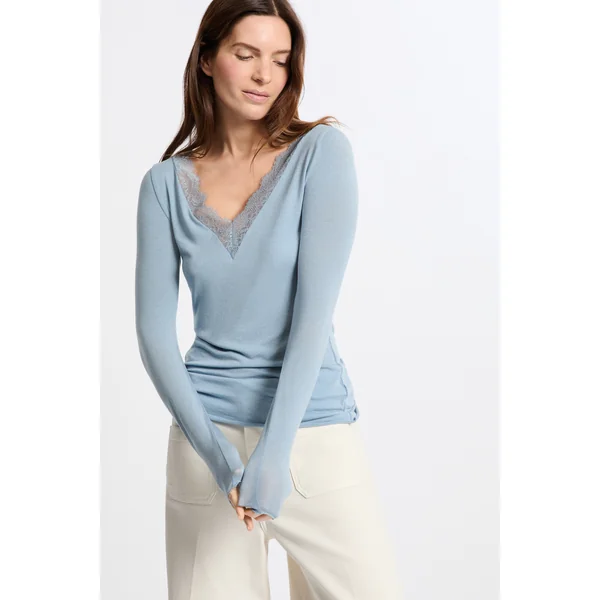 T-shirt thermique col V avec cachemire