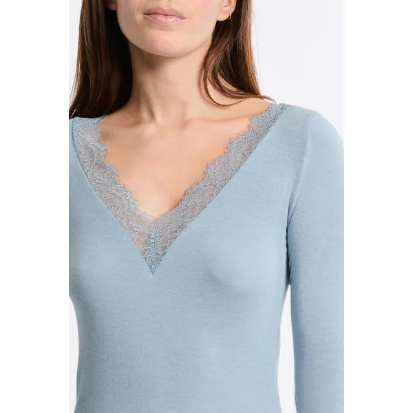 T-shirt thermique col V avec cachemire