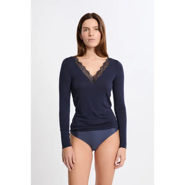 T-shirt thermique col V avec cachemire