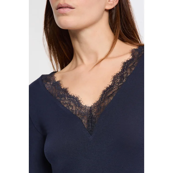 T-shirt thermique col V avec cachemire