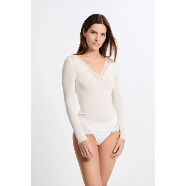 T-shirt thermique col V avec cachemire