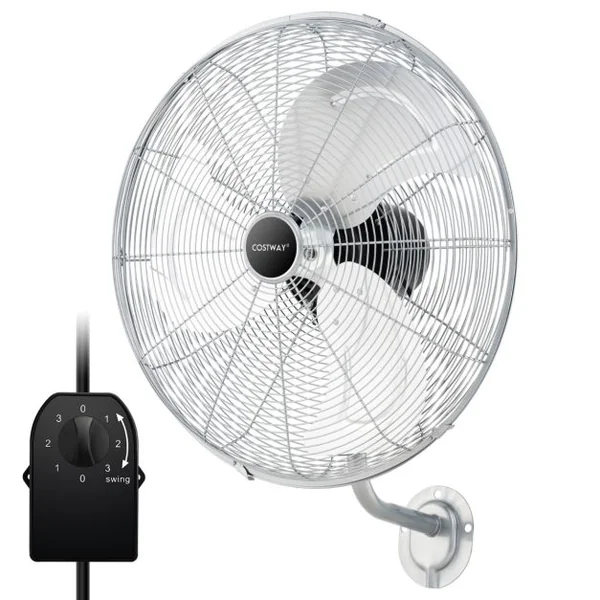 Ventilateur Mural Industriel 51 cm 120W 3 Vitesses Ventilateur Pales en Aluminium Tête d'Inclinaison Réglable à 30° Oscillation à 85° Argent