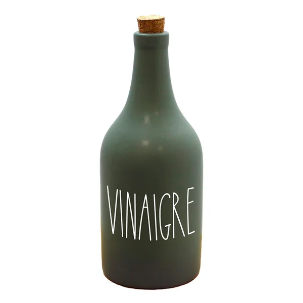 Vinaigrier céramique et bouchon liège vert D 7.5x19cm