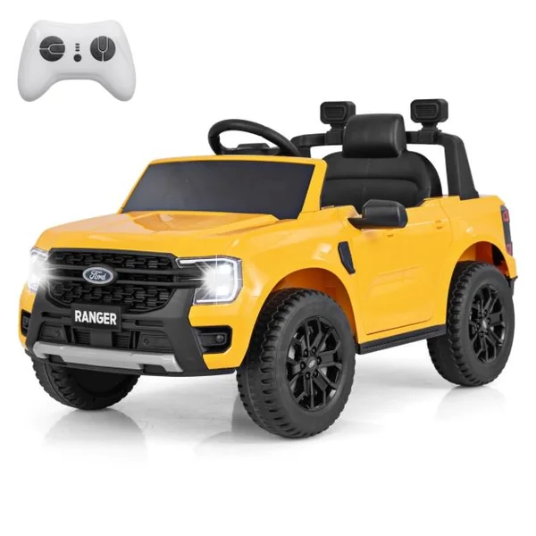Voiture Electrique 12V USB Musique Histoire Connexion Sans Fil Démarrage Progressif avec Télécommande 2,4G pour 3-6 Ans Jaune