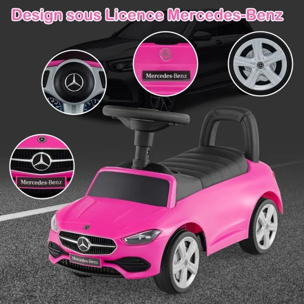Voiture Pied au Sol pour Enfants Voiture Sous Licence Mercedes-Benz avec Klaxon Bruit de Moteur Voiture Coulissante pour 12-36 Mois Blanc