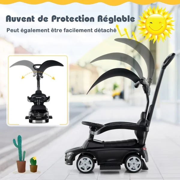 Voiture à Pousser 3-en-1 Mercedes-Benz sous Licence avec Canopy rRéglable et Barre de Direction pour 18- 36 Mois Charge 25kg 5 Couleurs au Choix