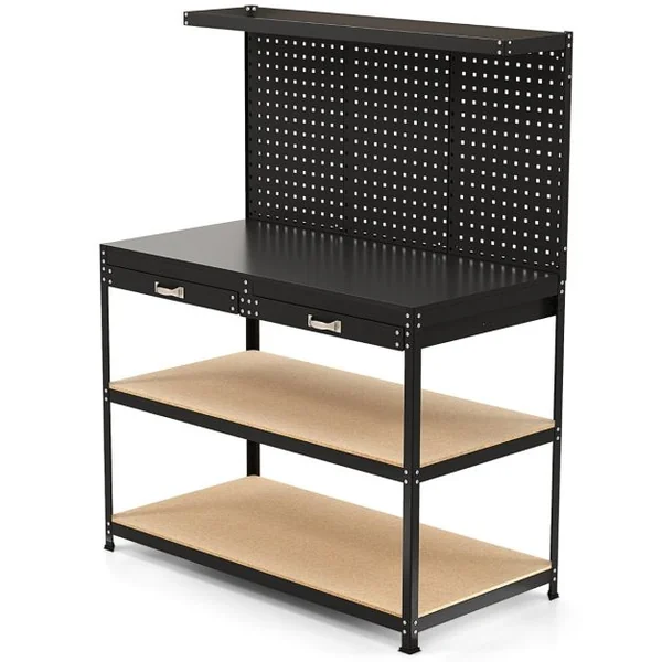 Établi de Bricolage 121 x 61 cm Table de Travail en Métal de 230 kg avec 3 Panneaux Perforés 24 Accessoires de Suspension Noir/Bleu Marine