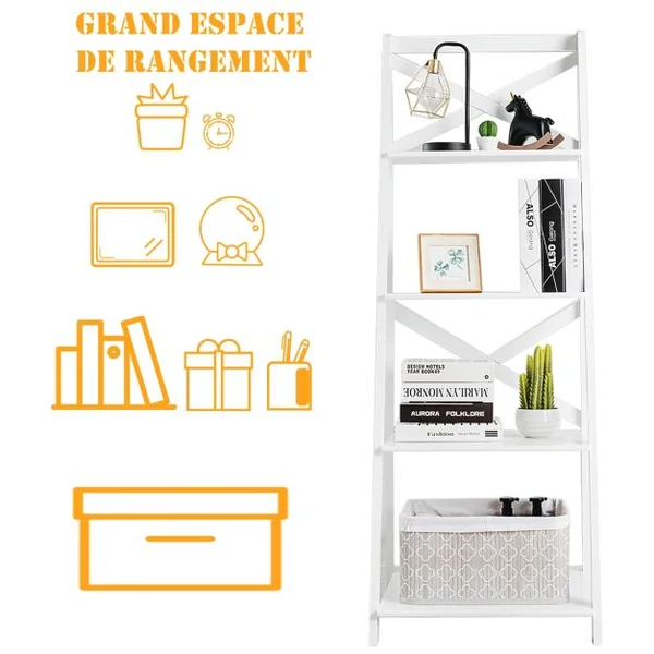 Étagère en Échelle Bibliothèque Échelle de Style Moderne avec 4 Tablettes de Capacité 5kg en Mdf 51x46x143cm Noir