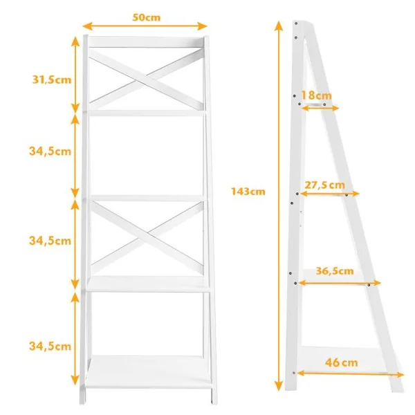 Étagère en Échelle Bibliothèque Échelle de Style Moderne avec 4 Tablettes de Capacité 5kg en Mdf 51x46x143cm Noir