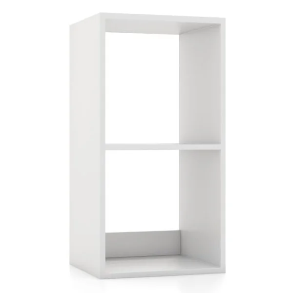 Étagère à 2 Niveaux à Dos Ouvert Bibliothèque à 2 Cubes Kit Anti-basculement Bibliothèque Autoportante Blanc
